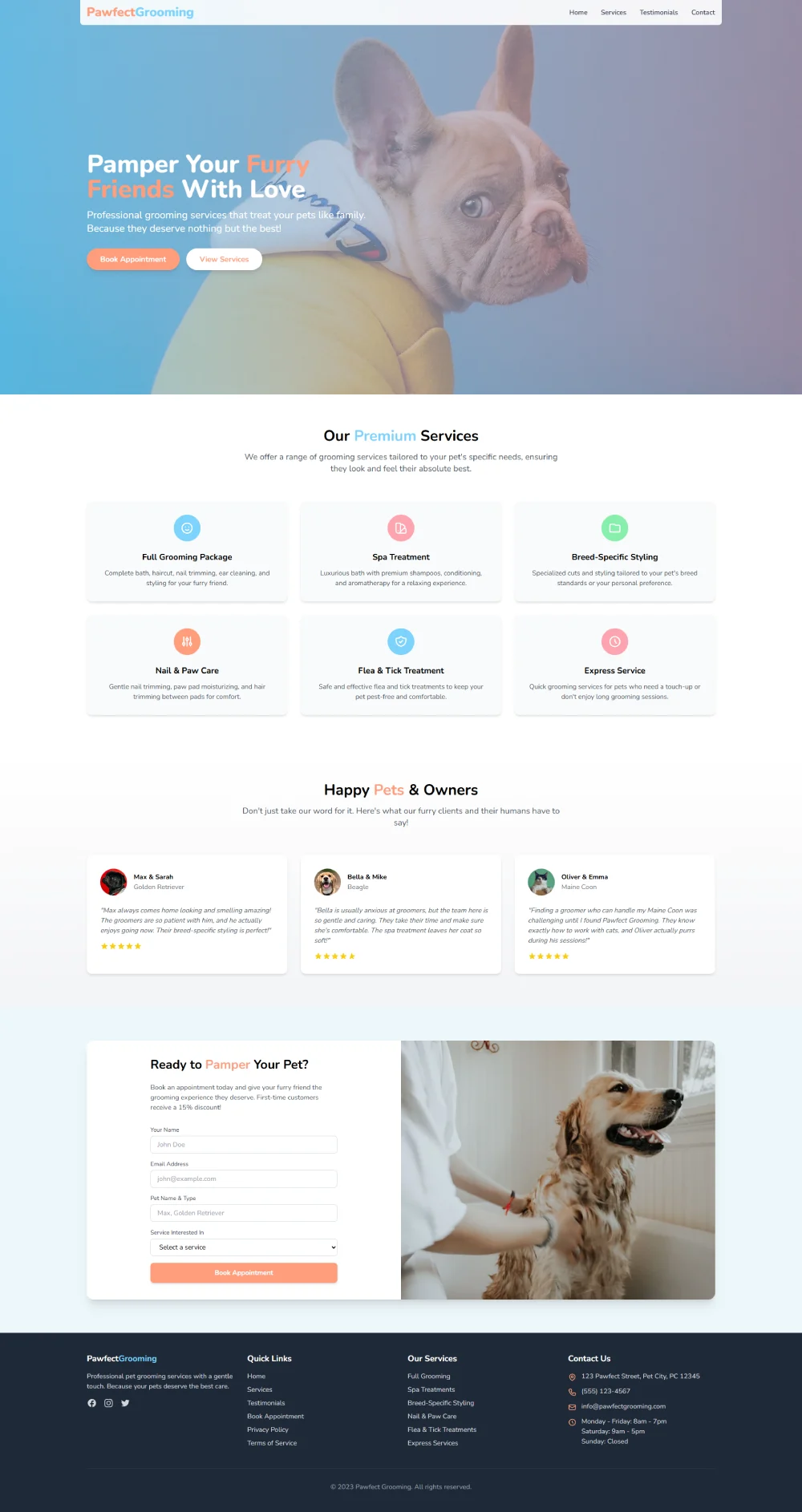 Responsive services website design - Pet Care Services