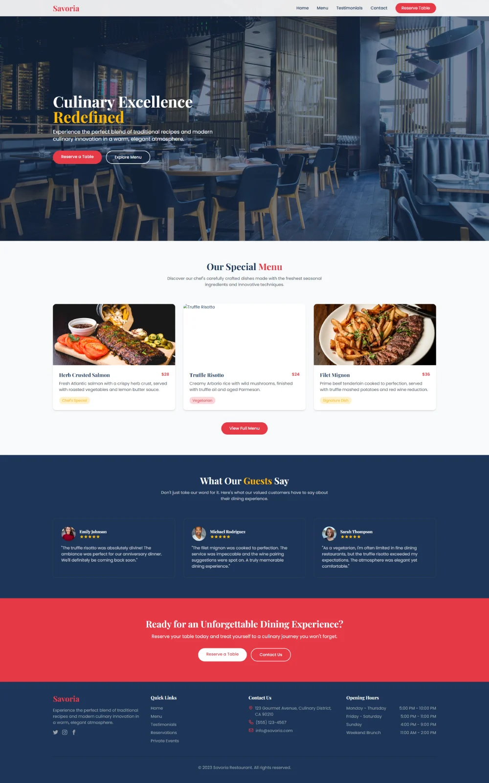 Responsive food & beverage website design - Fine Dining Restaurant